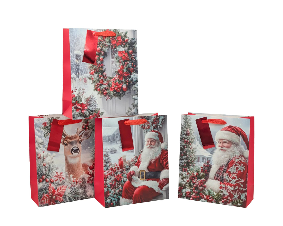 Bulk 48 Winter Magic Xmas Gift Bag Glitter Xxlrg 53x37x14cm 4 Asst