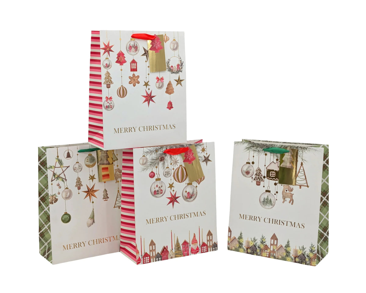 Bulk 48 Rich Foiled Traditional Xmas Bag Btl 36x12x10cm 4 Asst