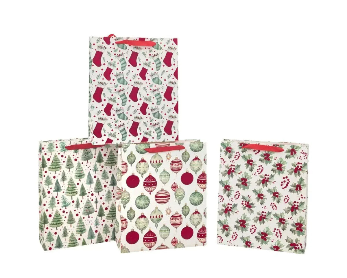 Bulk 48 Red Velvet Traditional Xmas Bag Med 23x18x10cm 4 Asst