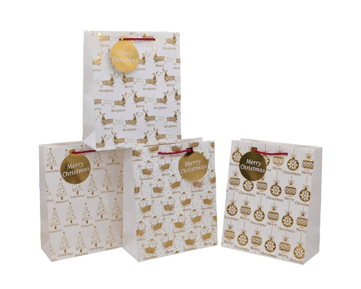 Bulk 48 Deluxe Foiled & Embossed Xmas Bag Xlrg 42x31x12cm 4 Asst