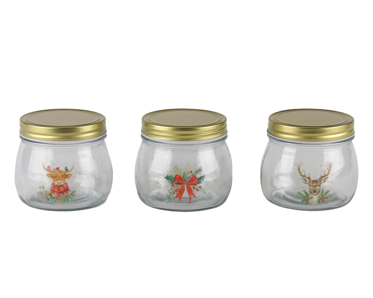 Bulk 24 The Xmas Icon Glass Jar 470ml 3 Asst