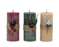 Led Xmas Rustic Pillar Candle 9x20cm 3 Asst