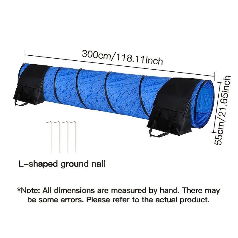 Foldable Blue Dog Agility Training Tunnel - 300 × 55 cm