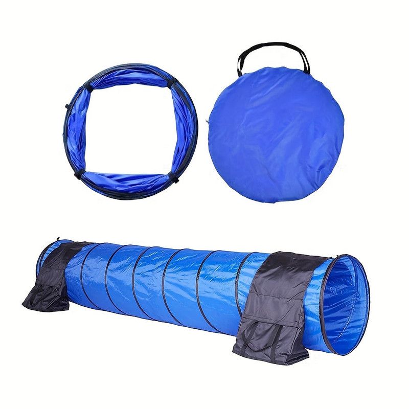 Foldable Blue Dog Agility Training Tunnel - 300 × 55 cm