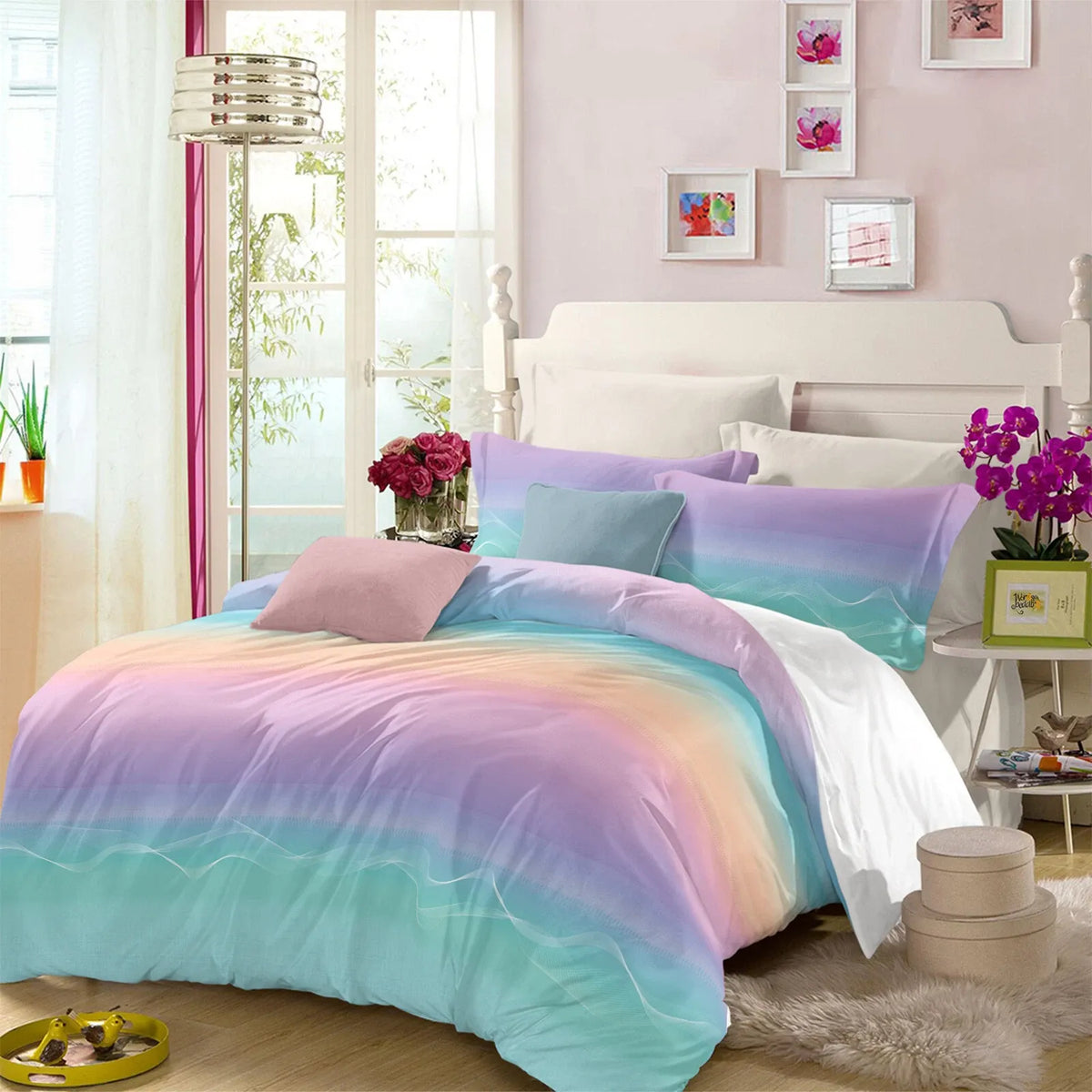 Pastello Soft Aqua Ombre Waves Quilt / Doona / Duvet Cover set