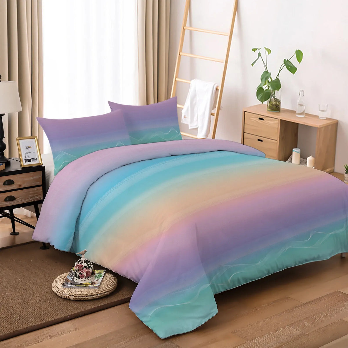 Pastello Soft Aqua Ombre Waves Quilt / Doona / Duvet Cover set