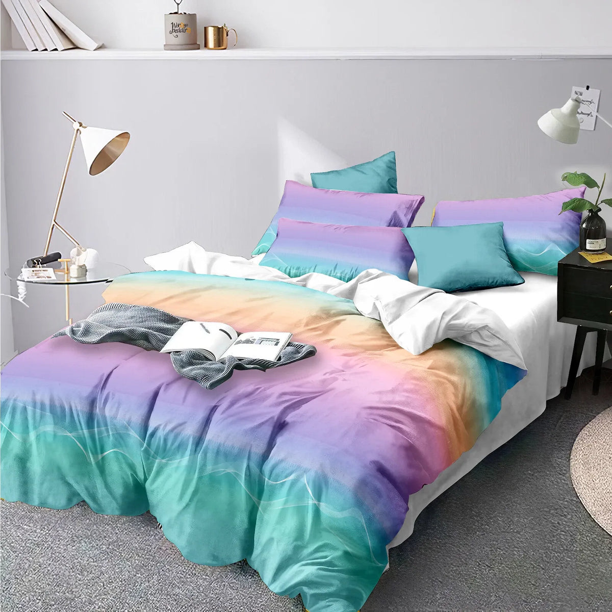 Pastello Soft Aqua Ombre Waves Quilt / Doona / Duvet Cover set