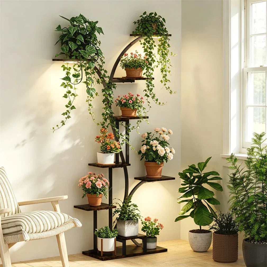 Eight-Tier Tree-Shaped Indoor Plant Display Stand – Metal & MDF — product image 1 of 3