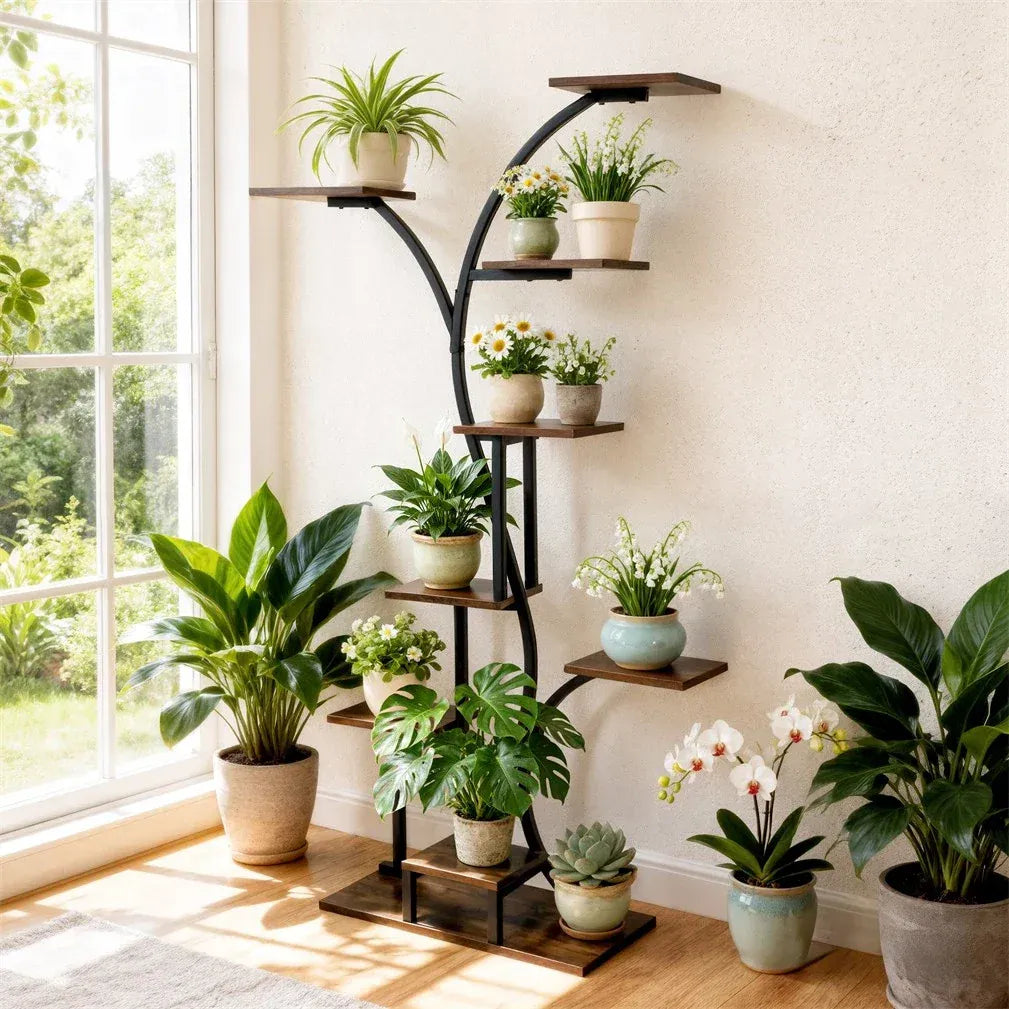 Eight-Tier Tree-Shaped Indoor Plant Display Stand – Metal & MDF — product image 2 of 3