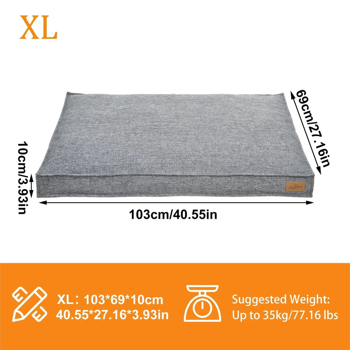 Removable-Cover Shredded-Foam Dog Sofa Bed - Grey, XL, 103 × 69 × 10 cm
