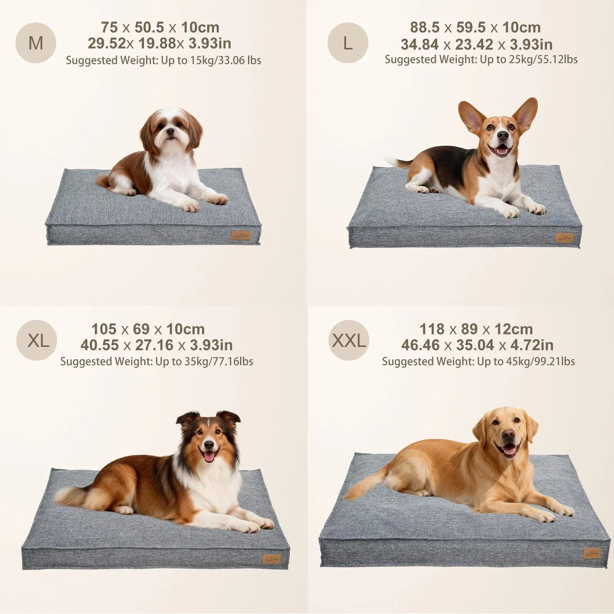 Removable-Cover Shredded-Foam Dog Sofa Bed - Grey, XL, 103 × 69 × 10 cm