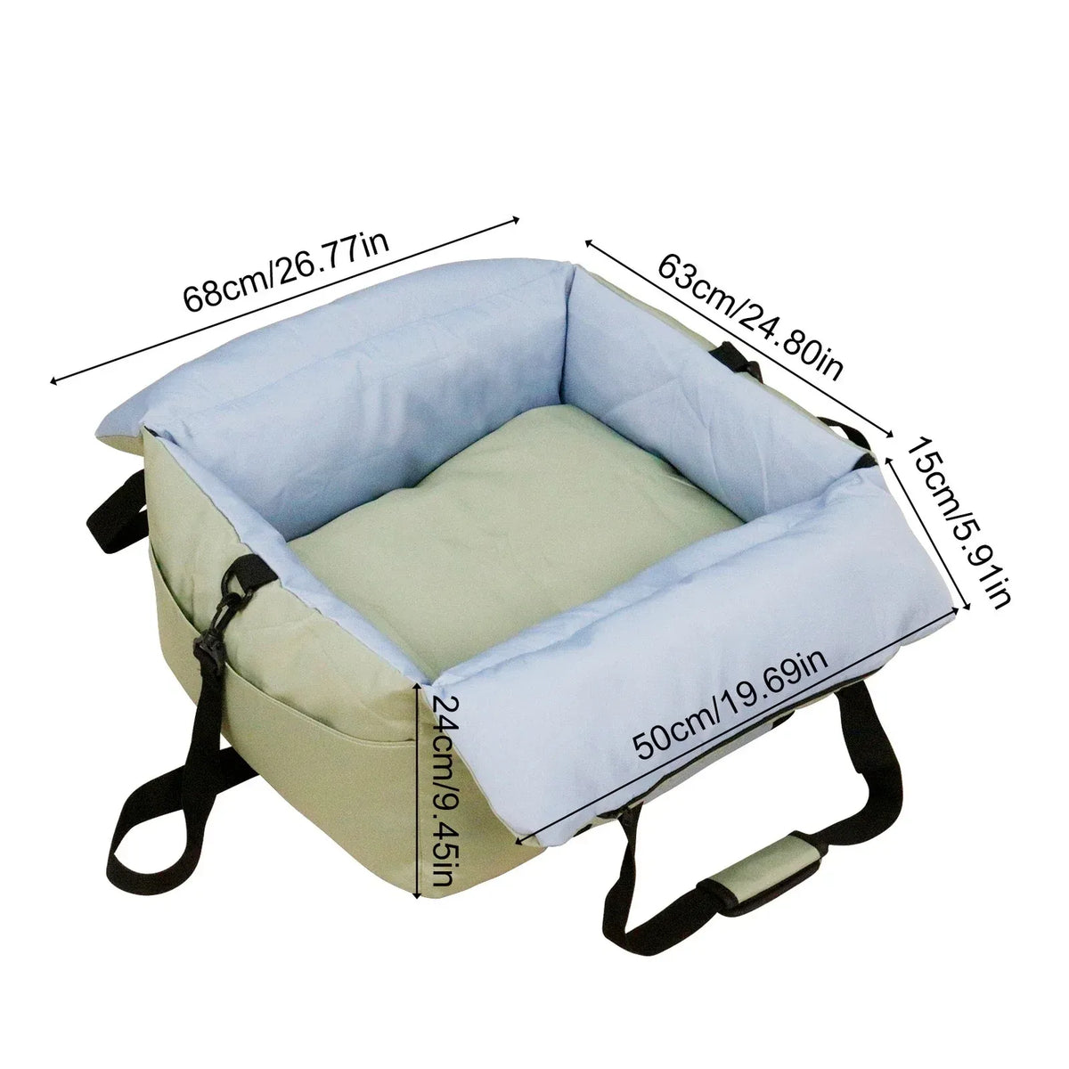 Portable Padded Pet Car Seat & Carrier Bed - Green & Blue, 62 × 53 × 40 cm