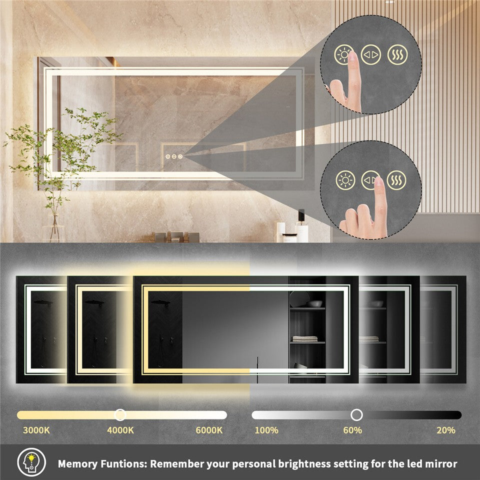 Frameless Backlit LED Anti-Fog Bathroom Mirror – 100 × 60 cm — product image 6 of 9