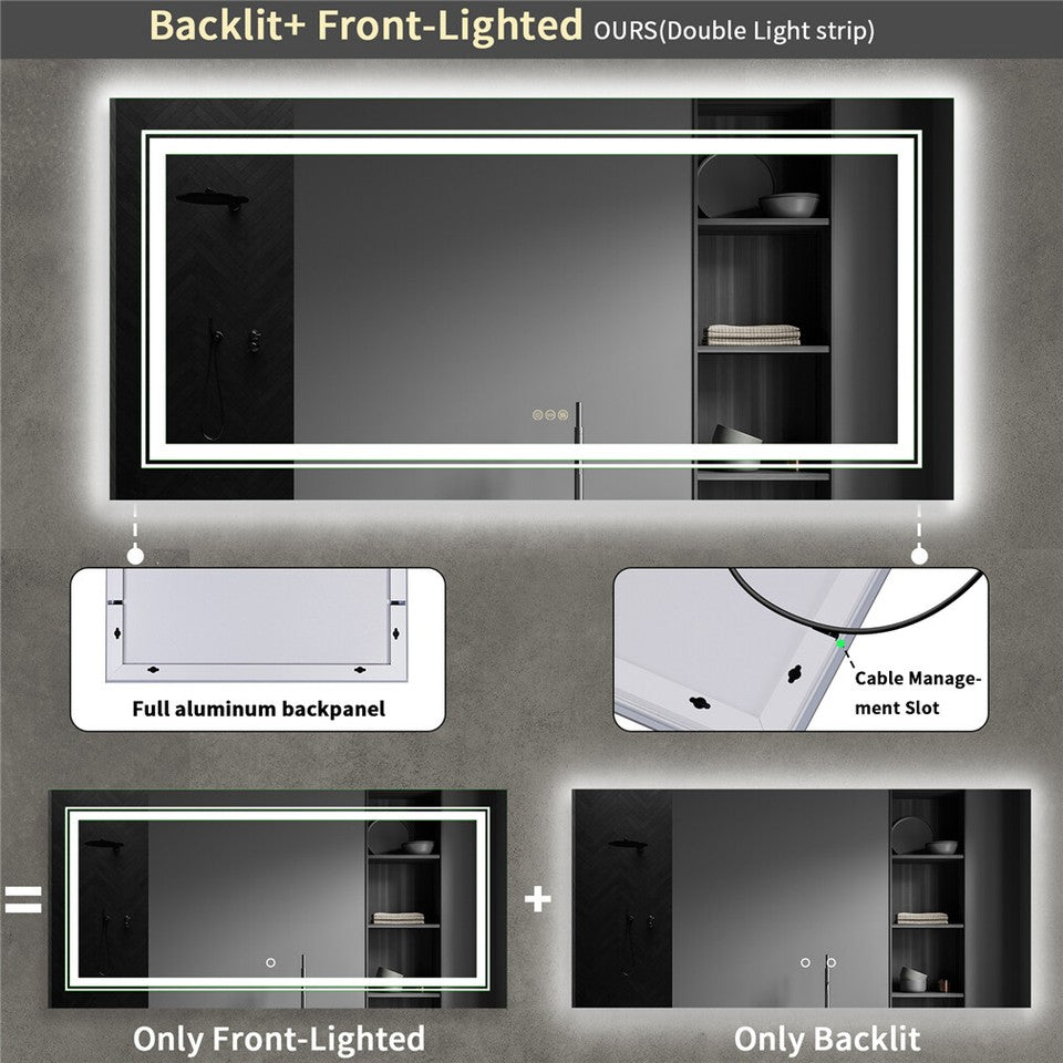 Frameless Backlit LED Anti-Fog Bathroom Mirror – 100 × 60 cm — product image 8 of 9