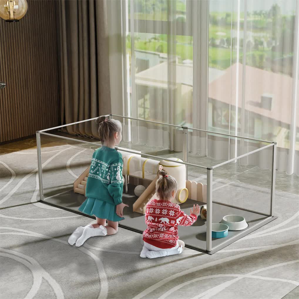 Clear Acrylic Small Pet Playpen with Floor Mat - 6 Panels, 124 × 63 × 40 cm