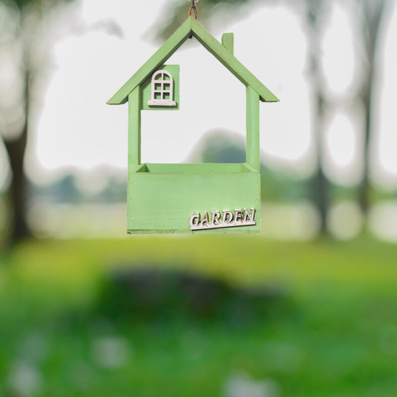 Green Wooden House Hanging Wild Bird Feeder – product image 1 of 5