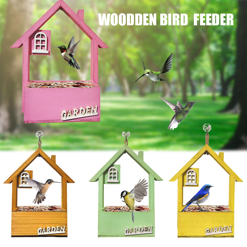 Green Wooden House Hanging Wild Bird Feeder – product image 2 of 5