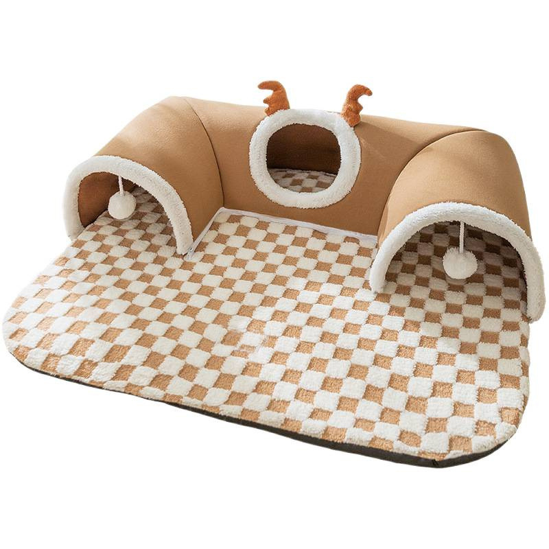 U-Shaped Cat Tunnel Bed - Brown, L, 75 × 55 cm - product photo 1 of 9