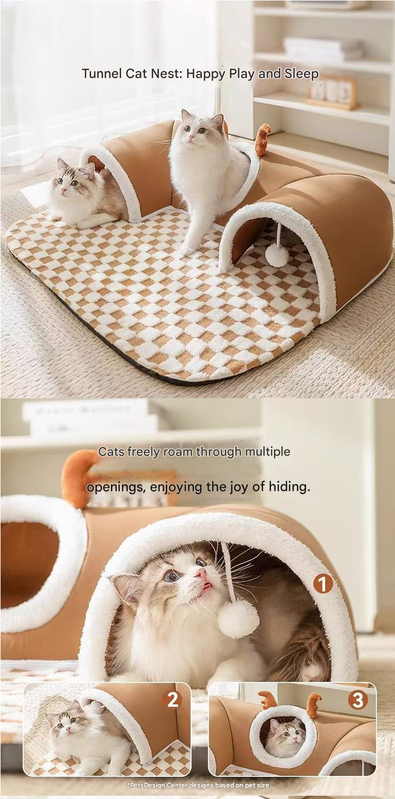 U-Shaped Cat Tunnel Bed - Brown, L, 75 × 55 cm - product photo 2 of 9