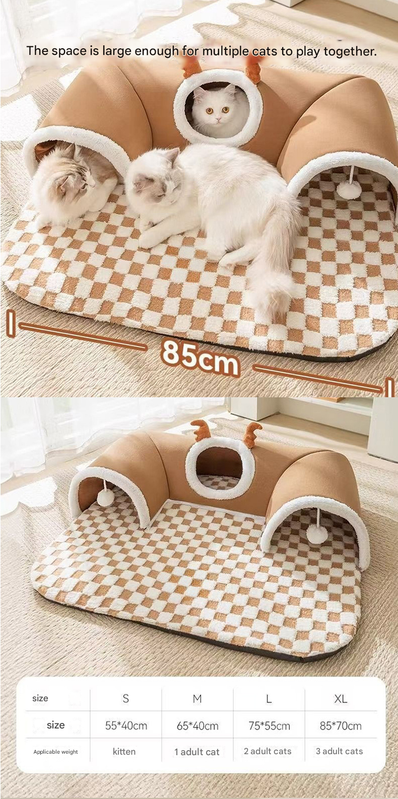 U-Shaped Cat Tunnel Bed - Brown, L, 75 × 55 cm - product photo 3 of 9