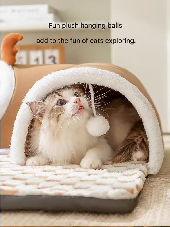 U-Shaped Cat Tunnel Bed - Brown, L, 75 × 55 cm - product photo 4 of 9