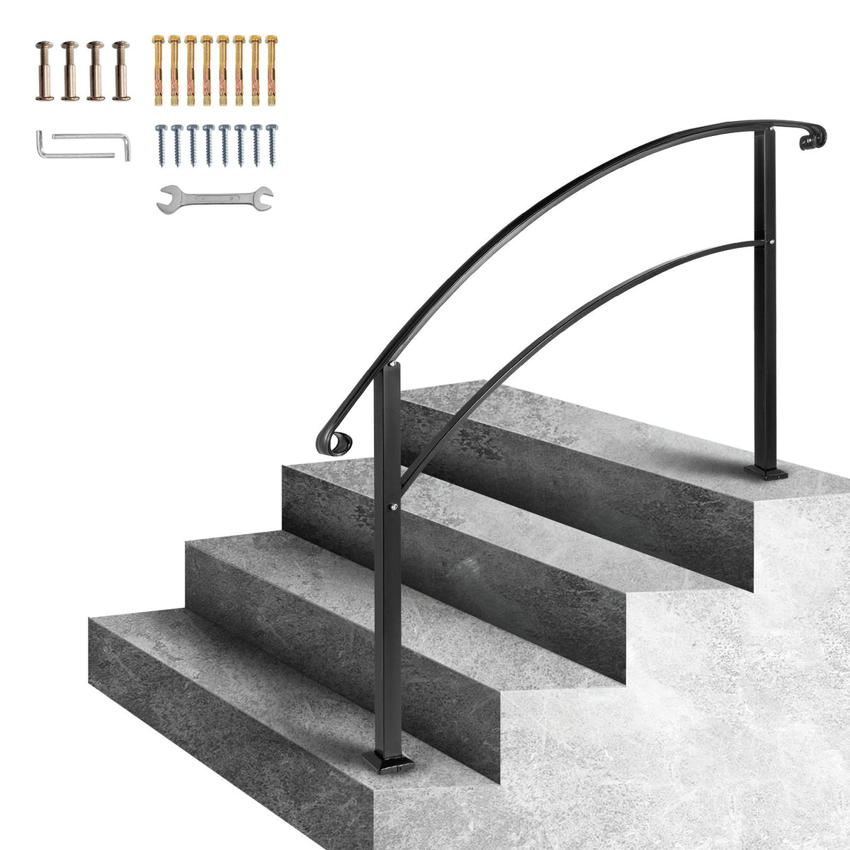 Wrought Iron Stair Handrail Kit - Four Steps, Outdoor