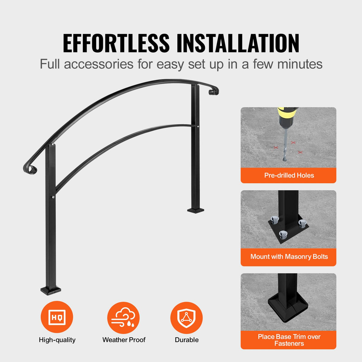 Wrought Iron Stair Handrail Kit - Four Steps, Outdoor