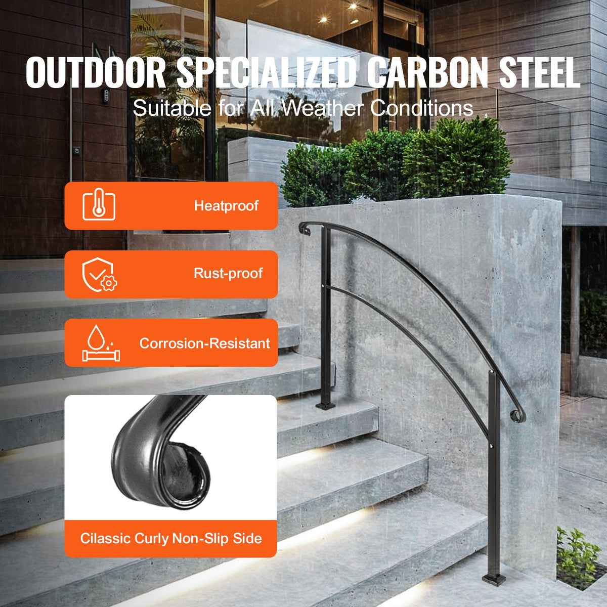 Wrought Iron Stair Handrail Kit - Four Steps, Outdoor