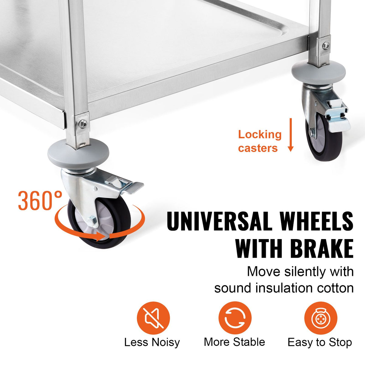 3-Tier Steel Utility Cart with Wheels & 6 Hooks - 450 lb Capacity