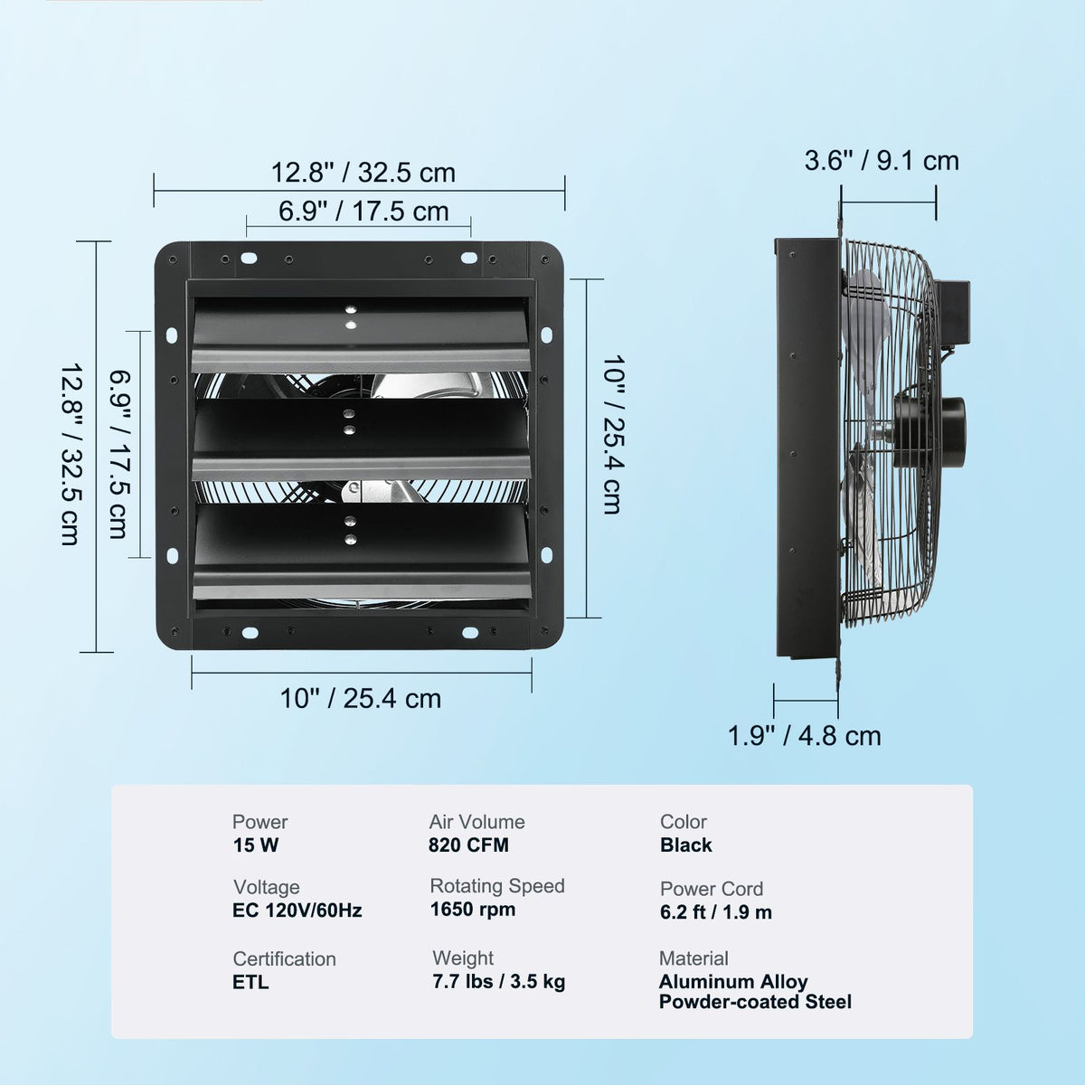 Shutter Exhaust Fan, 254mm / 10inch with Temperature Humidity Controller, EC-motor, 843 CFM, Variable Speed… — product photo 7