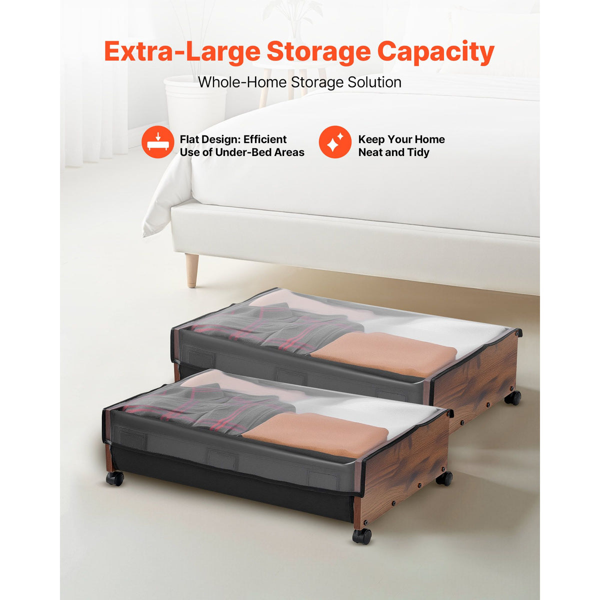 2-Pack Wheeled Underbed Storage Containers – 65 × 46 × 18cm