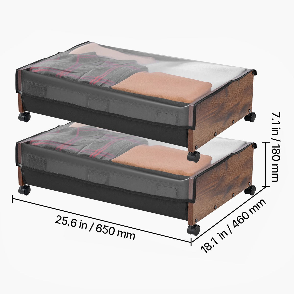 2-Pack Wheeled Underbed Storage Containers – 65 × 46 × 18cm