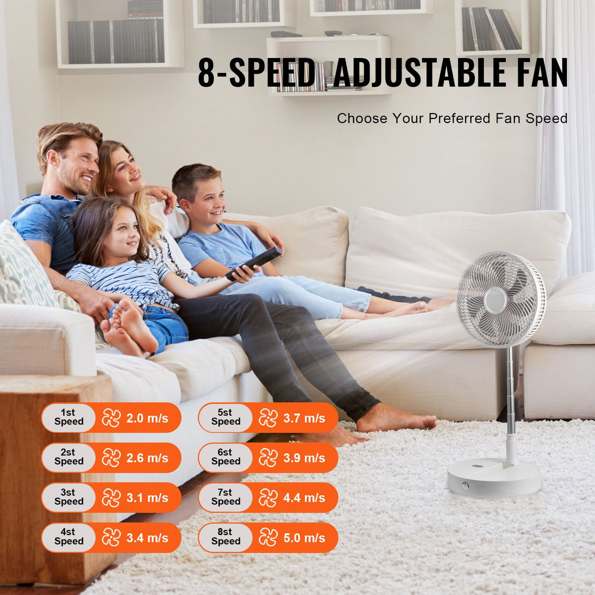 12 Inch Foldable Oscillating Standing Fan with Remote Control, 4 Speed Adjustable Portable Desk Quiet Fan, 7200mah Rechargeable USB Small Fan, Folded Rotating Floor Fan for Bedroom Office Travel