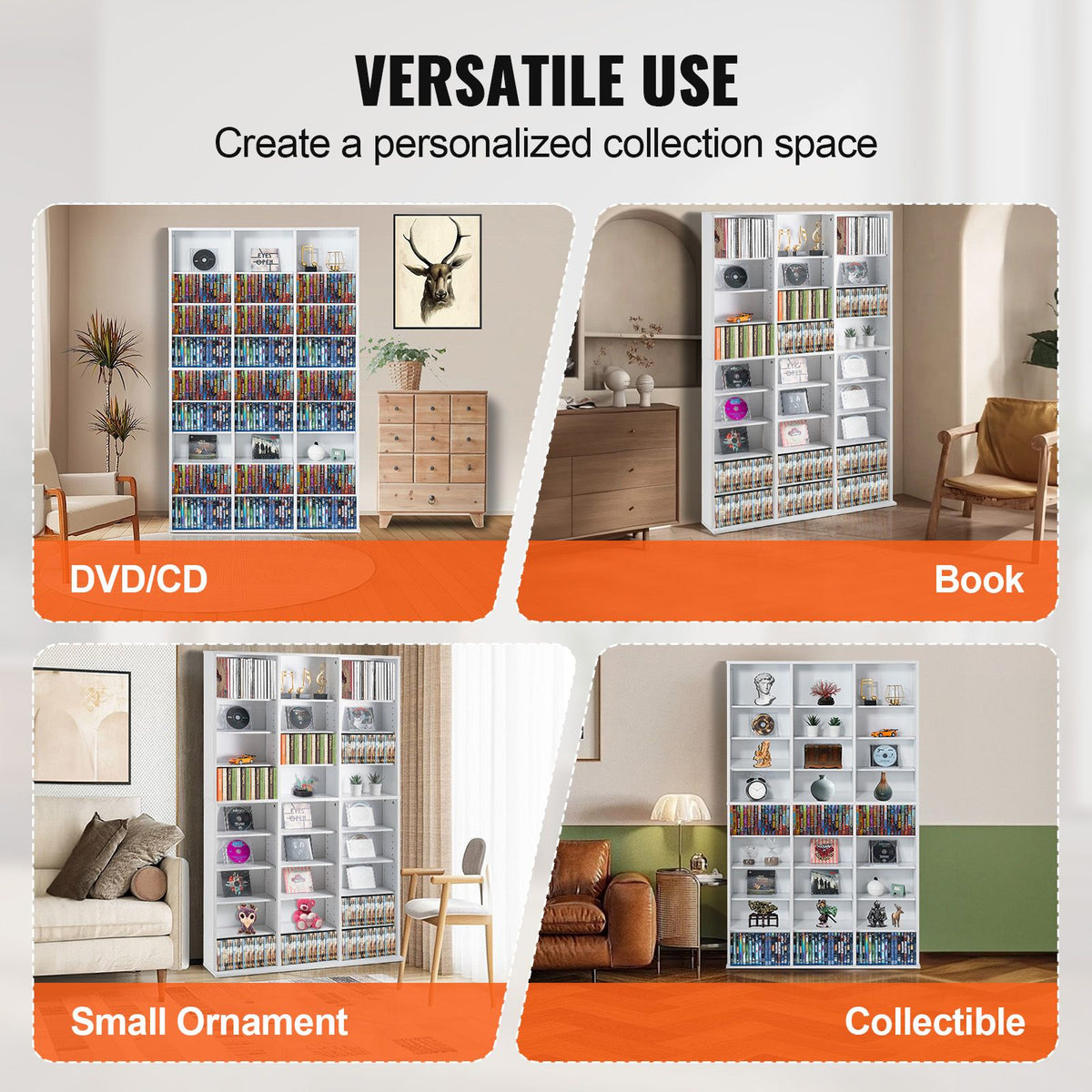 Media Storage Cabinet, 9-layer DVD Shelf Holds up to 756 CDs, Adjustable CD Shelves 27 Compartments, Protects & Organizes Music, Movie, Video Games or Memorabilia Collections,White