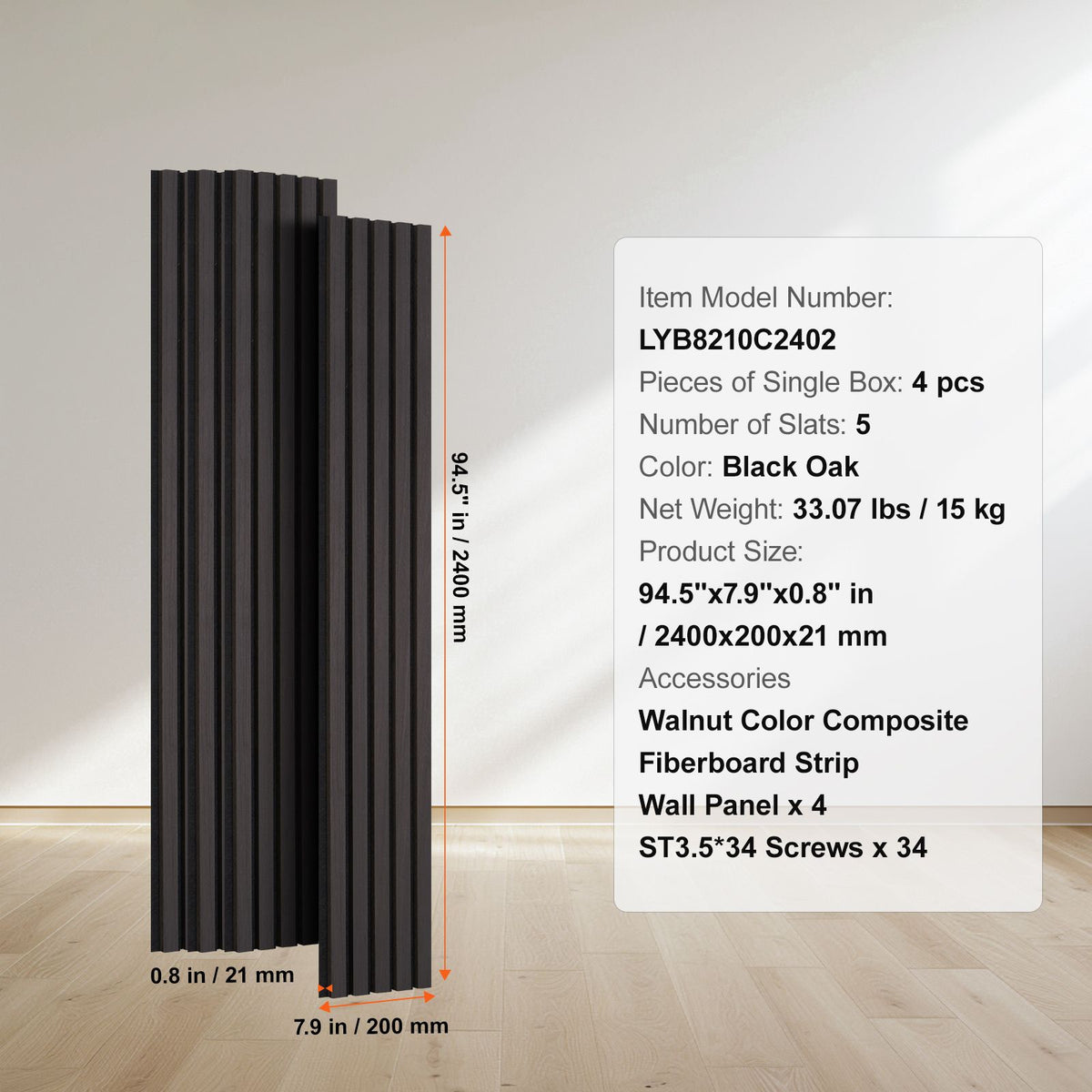 Wood Slat Acoustic Panels, 7.9 x 94.5 inch, MDF Accent Wooden Wall Panels for Modern Interior Wall Decor, Faux Wood Wall Board Panels for Noise Reduction, Black Oak — product image 7