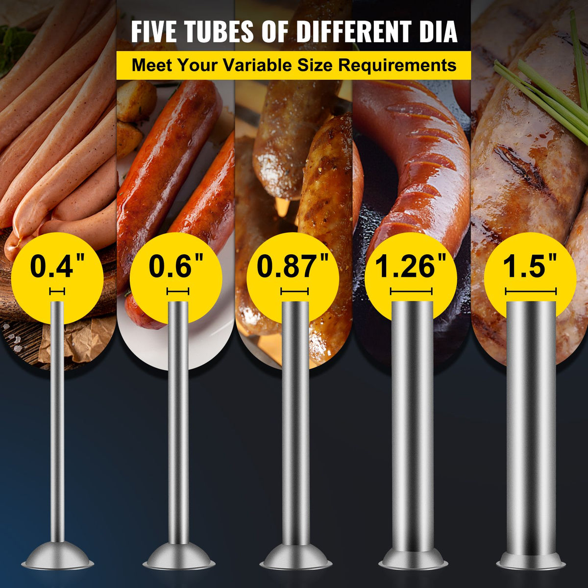 Manual Sausage Stuffer, 5 L / 11 LBS Horizontal Sausage Machine, Dual-Speed Meat Stuffer, Made of Food-Grade 304 Stainless Steel, Includes 5 Stuffing Tubes, for Home Kitchen Restaurant Commercia