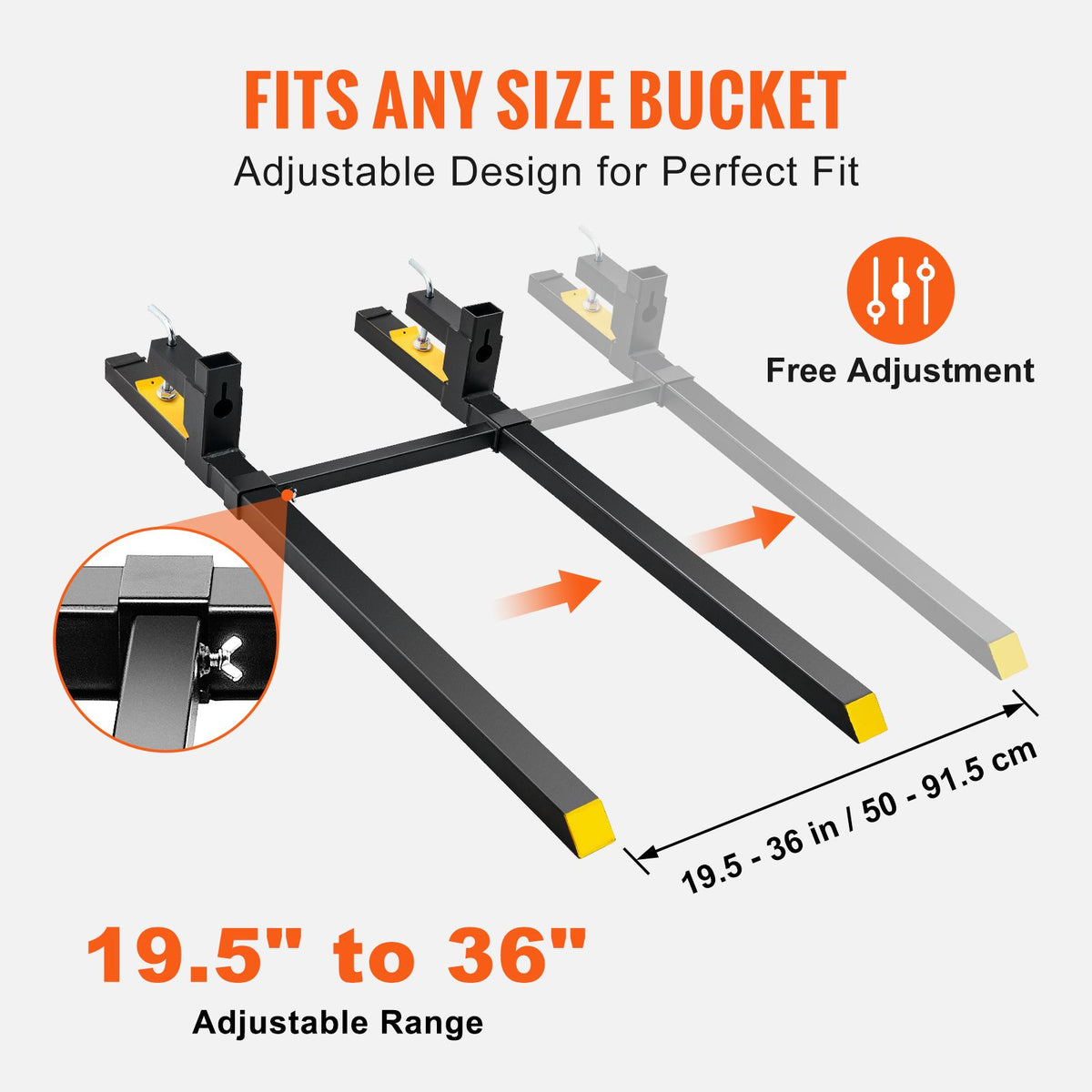 Pallet Forks, 907 kg Tractor Bucket Forks, 1490 mm Total Length Clamp on Pallet Forks with Adjustable Stabilizer bar, Heavy Duty Pallet Forks for Tractor Attachments, Skid Steer, Loader Bucket — product image 4