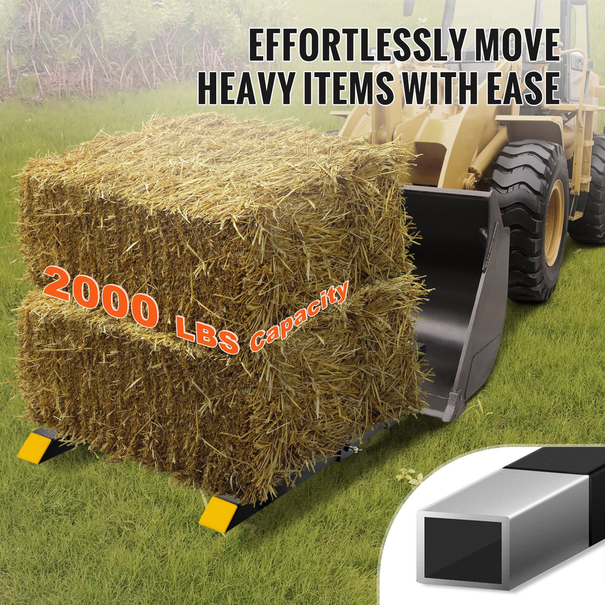 Pallet Forks, 907 kg Clamp on Pallet Forks, 1090 mm Total Length Tractor Bucket Forks with Adjustable Stabilizer bar, Heavy Duty Pallet Forks for Tractor Attachments, Skid Steer, Loader Bucket — product image 2