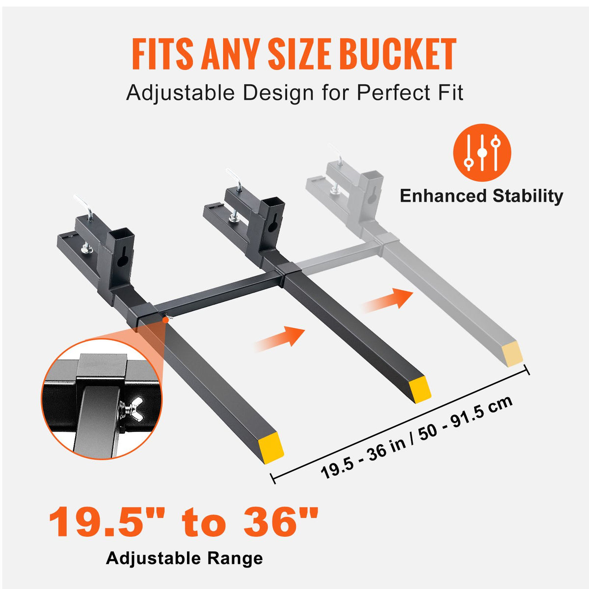 Pallet Forks, 907 kg Clamp on Pallet Forks, 1090 mm Total Length Tractor Bucket Forks with Adjustable Stabilizer bar, Heavy Duty Pallet Forks for Tractor Attachments, Skid Steer, Loader Bucket — product image 4