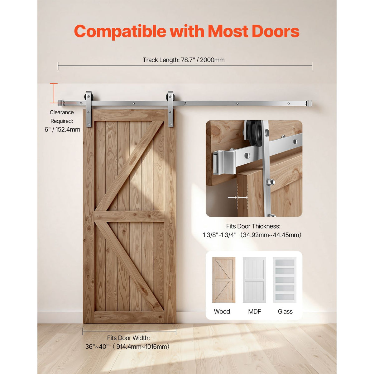2000 mm Sliding Barn Door Hardware Kit for Single Sliding Barn Door Silver — product image 6