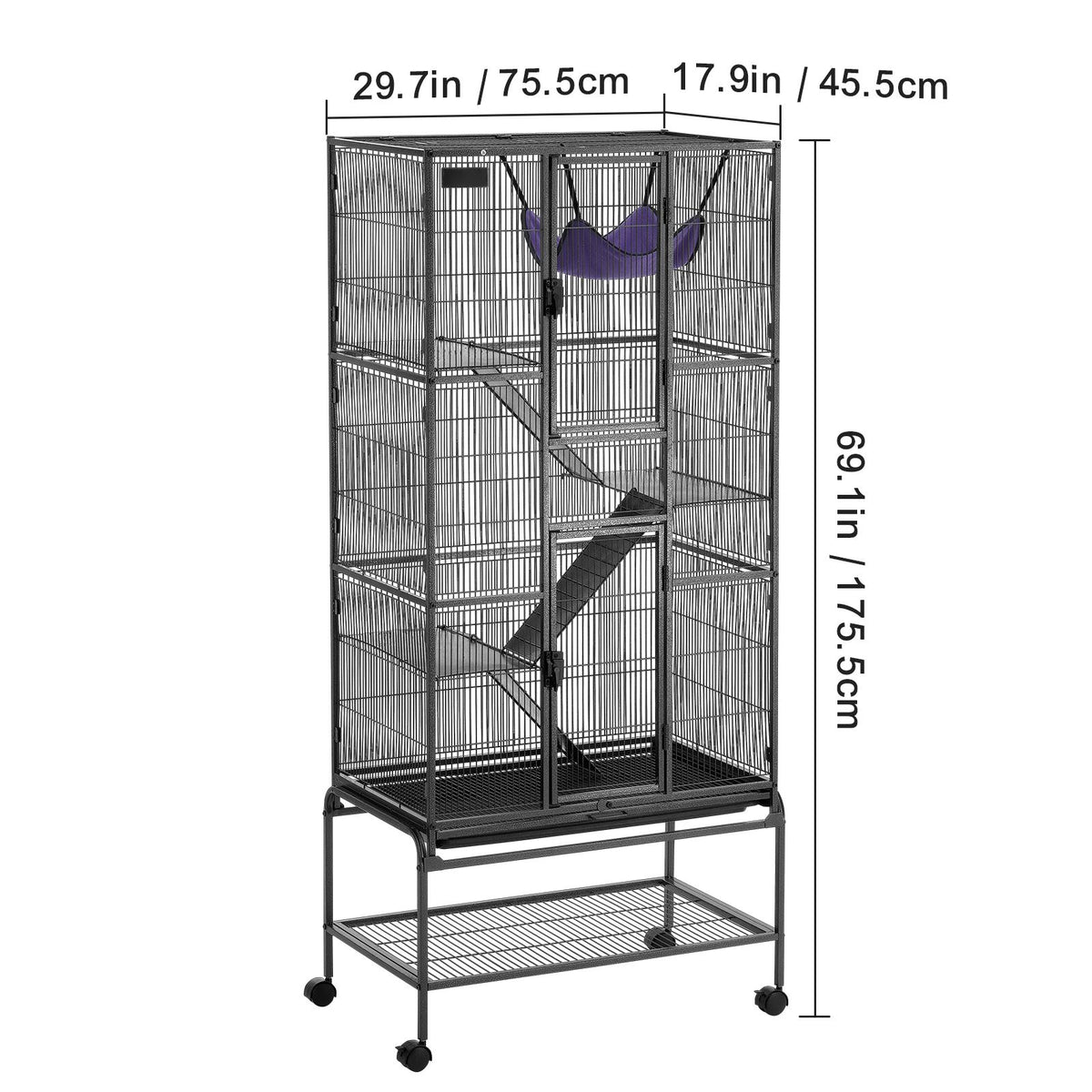 4-Tier Rolling Ferret & Small Animal Cage - 69 in, 3 Ramps
