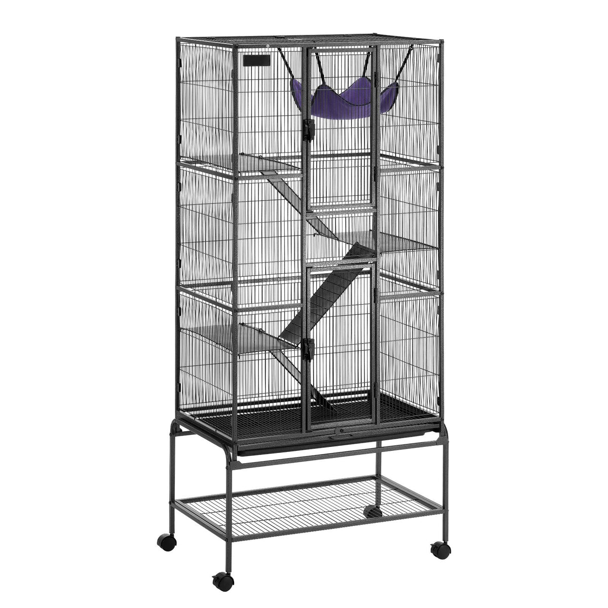 4-Tier Rolling Ferret & Small Animal Cage - 69 in, 3 Ramps
