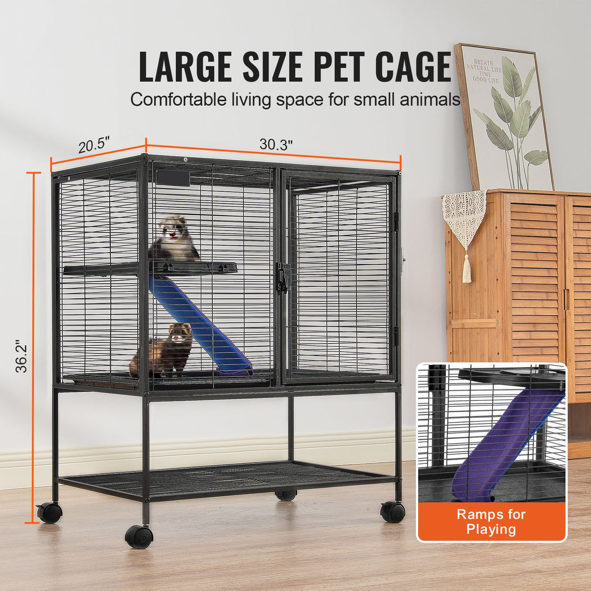 2-Tier Rolling Ferret & Small Animal Cage - 36 in