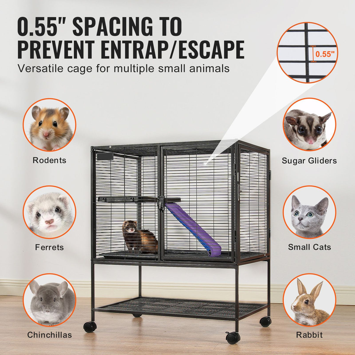 2-Tier Rolling Ferret & Small Animal Cage - 36 in