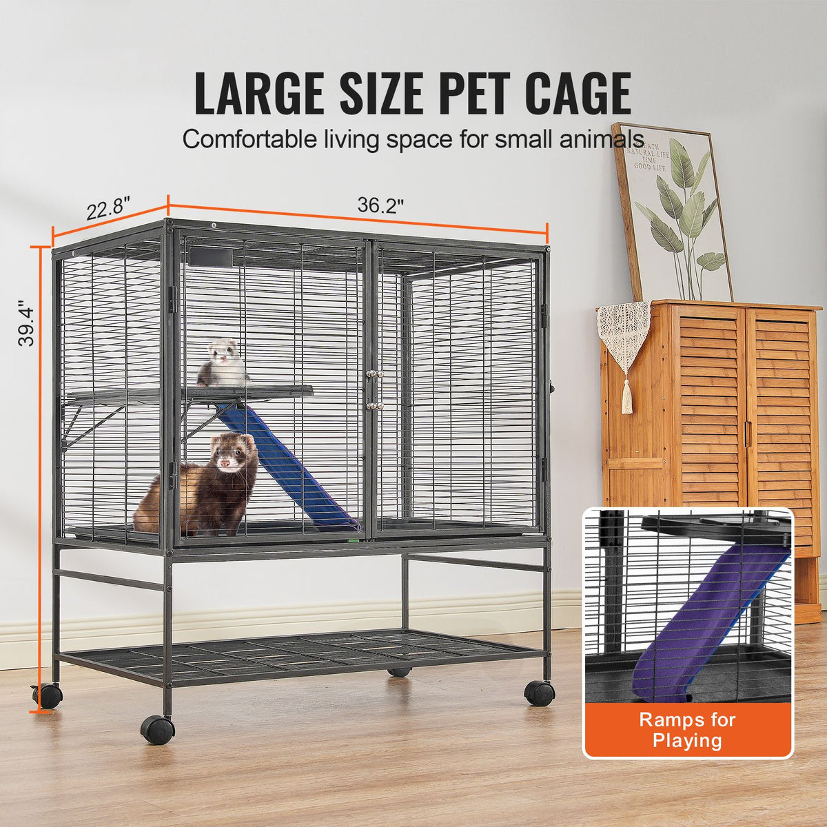 2-Tier Rolling Ferret & Small Animal Cage - 39 in