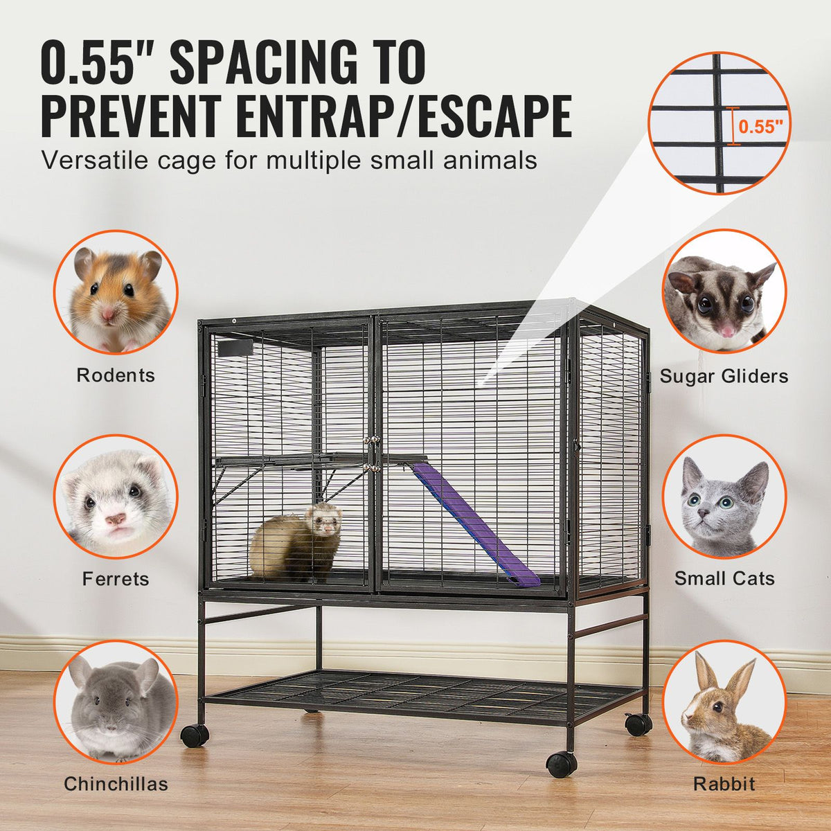2-Tier Rolling Ferret & Small Animal Cage - 39 in