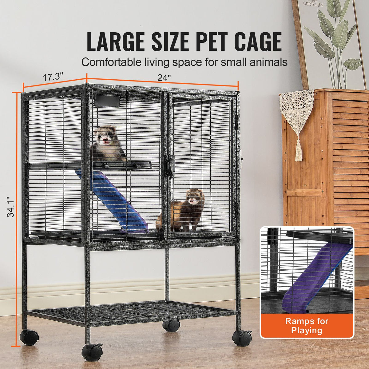2-Tier Rolling Ferret & Small Animal Cage - 34 in