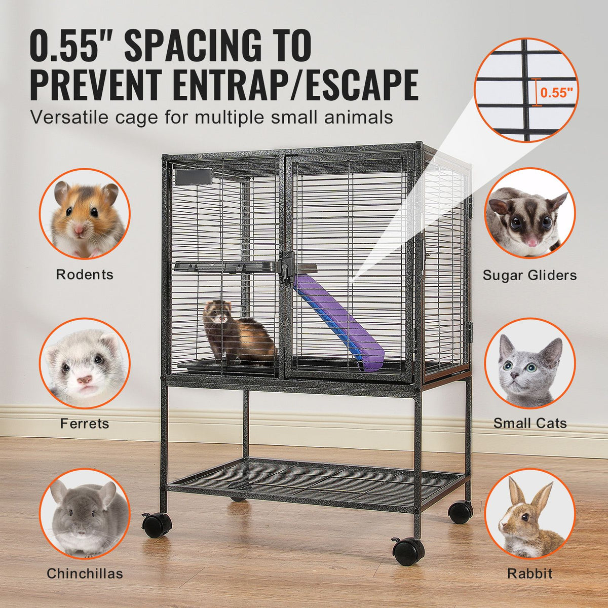 2-Tier Rolling Ferret & Small Animal Cage - 34 in