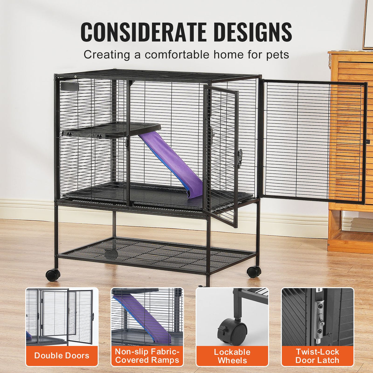 2-Tier Rolling Ferret & Small Animal Cage - 34 in