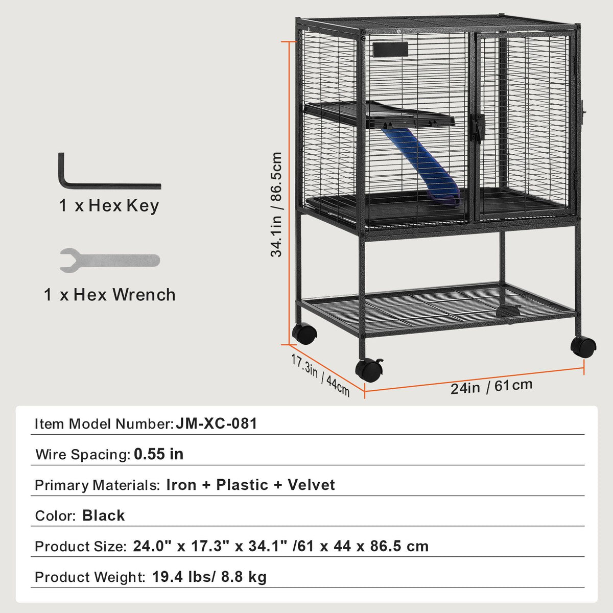 2-Tier Rolling Ferret & Small Animal Cage - 34 in